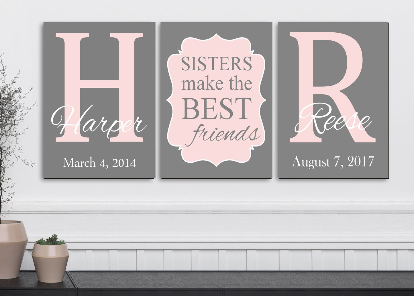 SISTERS make the best friends  Personalized SISTERS name print set baby Girl Nursery Twin decor Subway Art Girl Wall Art Decor Nursery