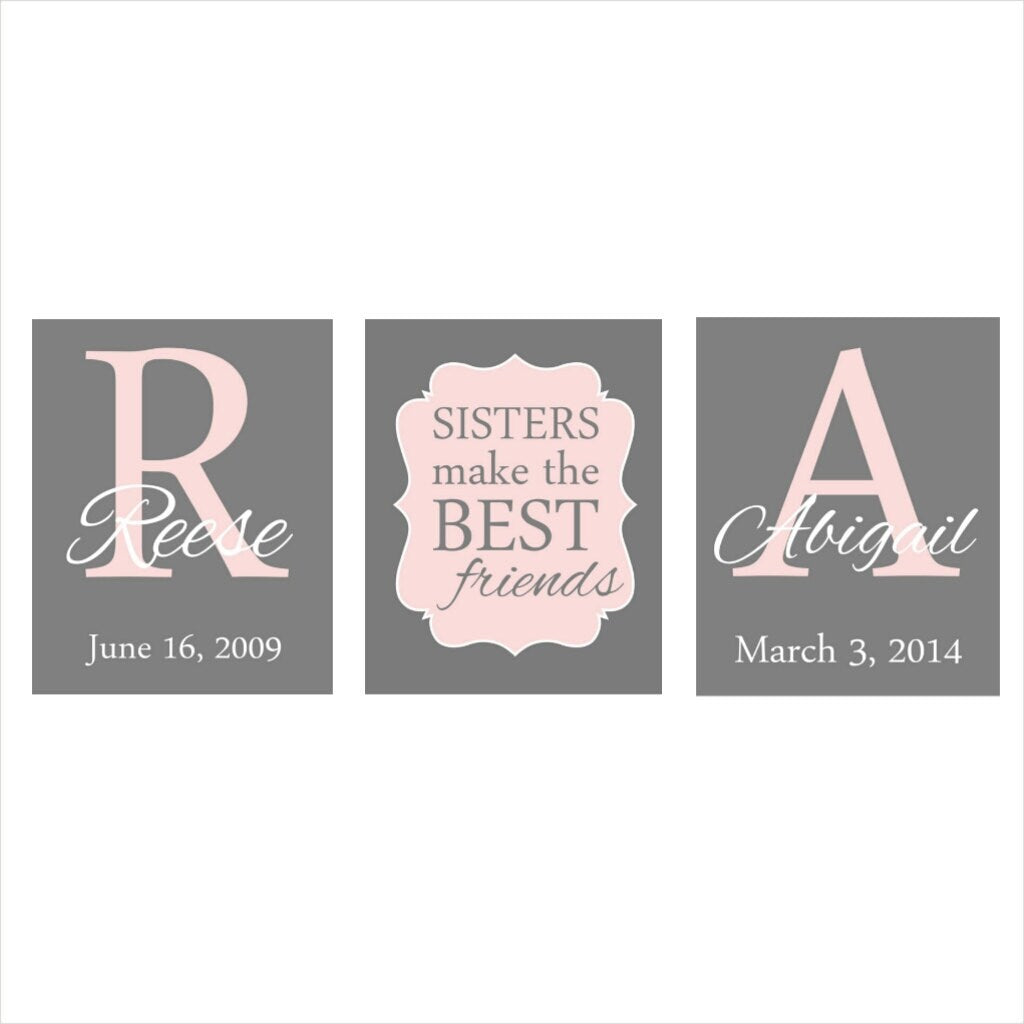 SISTERS make the best friends  Personalized SISTERS name print set baby Girl Nursery Twin decor Subway Art Girl Wall Art Decor Nursery